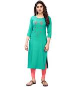 Green embroidered viscose rayon kurtas-and-kurtis