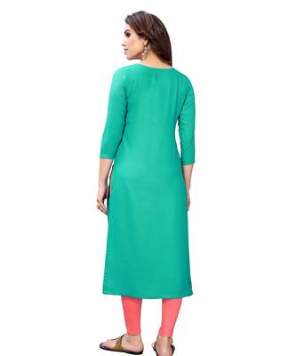 Green embroidered viscose rayon kurtas-and-kurtis 3