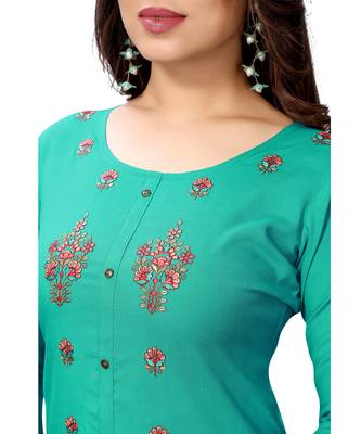 Green embroidered viscose rayon kurtas-and-kurtis 5
