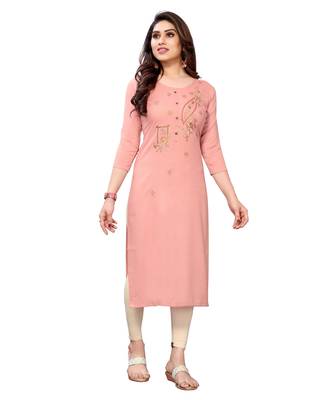 Peach embroidered viscose rayon kurtas-and-kurtis 1