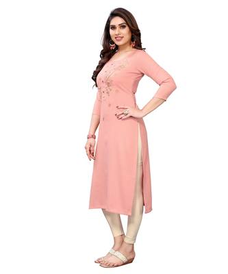 Peach embroidered viscose rayon kurtas-and-kurtis 2