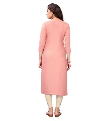 Peach embroidered viscose rayon kurtas-and-kurtis 3