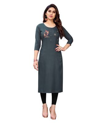 Grey embroidered viscose rayon kurtas-and-kurtis 1
