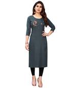 Grey embroidered viscose rayon kurtas-and-kurtis