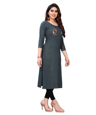 Grey embroidered viscose rayon kurtas-and-kurtis 2
