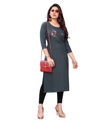 Grey embroidered viscose rayon kurtas-and-kurtis 4