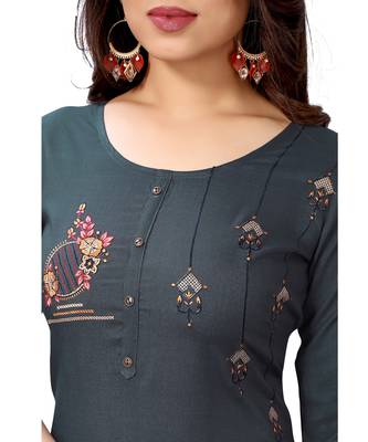 Grey embroidered viscose rayon kurtas-and-kurtis 5