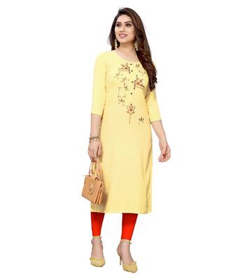 Light-yellow embroidered viscose rayon kurtas-and-kurtis 1