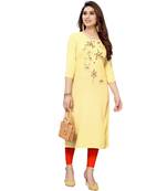 Light-yellow embroidered viscose rayon kurtas-and-kurtis