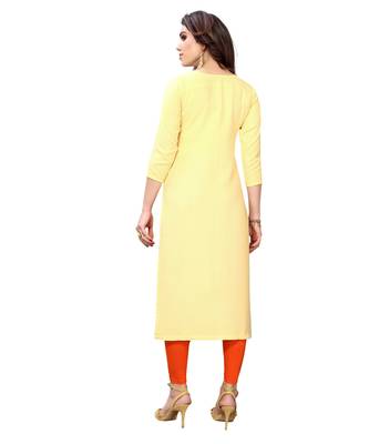 Light-yellow embroidered viscose rayon kurtas-and-kurtis 3