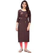 Wine embroidered viscose rayon kurtas-and-kurtis
