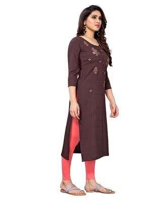 Wine embroidered viscose rayon kurtas-and-kurtis 2