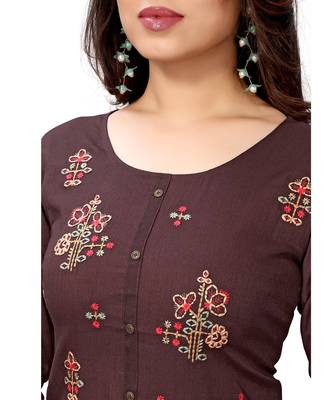 Wine embroidered viscose rayon kurtas-and-kurtis 5