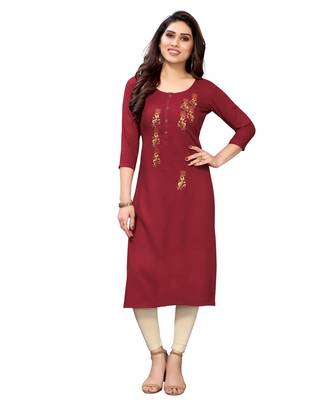 Maroon embroidered viscose rayon kurtas-and-kurtis 1