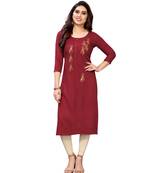 Maroon embroidered viscose rayon kurtas-and-kurtis