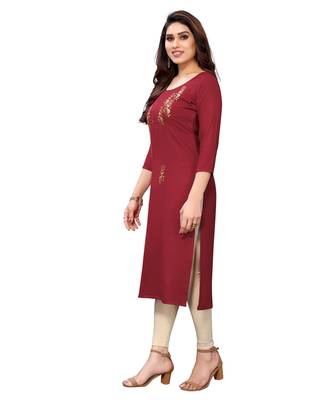 Maroon embroidered viscose rayon kurtas-and-kurtis 2
