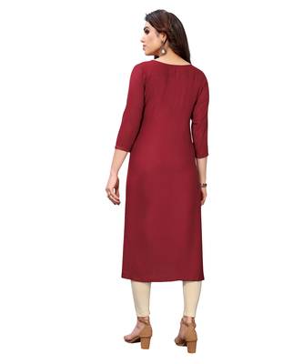 Maroon embroidered viscose rayon kurtas-and-kurtis 3