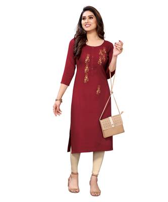 Maroon embroidered viscose rayon kurtas-and-kurtis 4