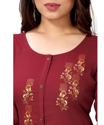 Maroon embroidered viscose rayon kurtas-and-kurtis 5