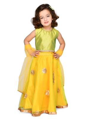 Saka Designs Green & Lime Yellow Lehenga Choli With Dupatta 1