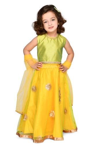 Saka Designs Green & Lime Yellow Lehenga Choli With Dupatta