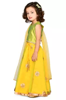 Saka Designs Green & Lime Yellow Lehenga Choli With Dupatta