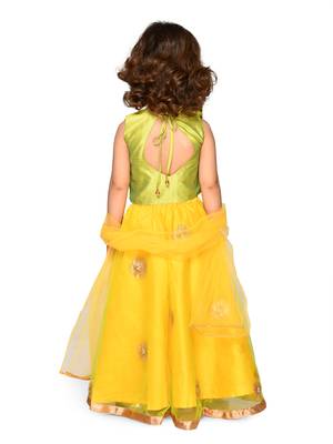 Saka Designs Green & Lime Yellow Lehenga Choli With Dupatta 3