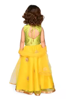 Saka Designs Green & Lime Yellow Lehenga Choli With Dupatta