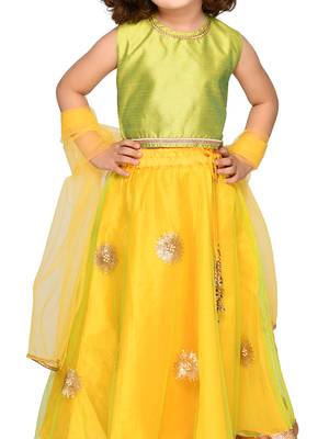 Saka Designs Green & Lime Yellow Lehenga Choli With Dupatta 4