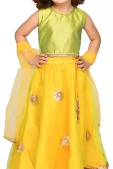Saka Designs Green & Lime Yellow Lehenga Choli With Dupatta