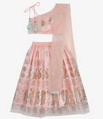 Peach Pink Kids Lehenga Choli with Tassels - Stitched
