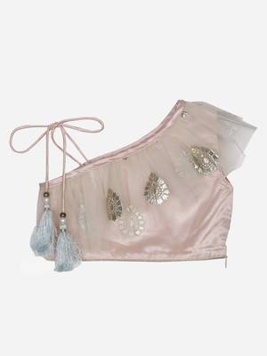 Peach Pink Kids Lehenga Choli with Tassels - Stitched 2