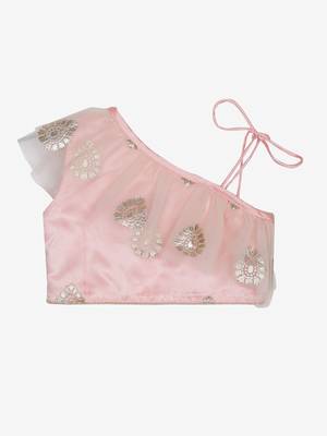 Peach Pink Kids Lehenga Choli with Tassels - Stitched 3