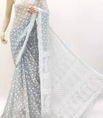Grey embroidered georgette saree with blouse