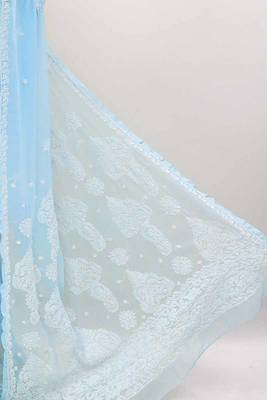 Blue embroidered georgette saree with blouse 2