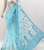 Blue embroidered georgette saree 