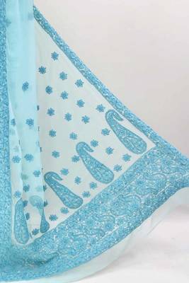 Blue embroidered georgette saree  2