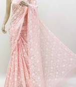 Peach embroidered georgette saree 