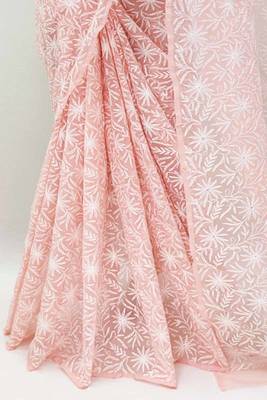 Peach embroidered georgette saree  3