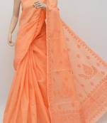 Orange embroidered cotton  saree with blouse