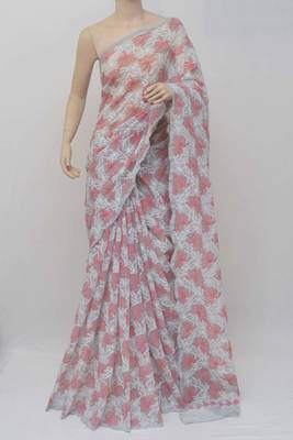 Grey  embroidered cotton saree with blouse 1