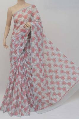 Grey  embroidered cotton saree with blouse 2