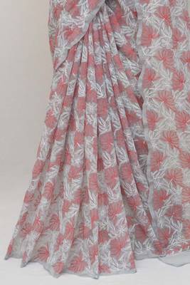 Grey  embroidered cotton saree with blouse 4