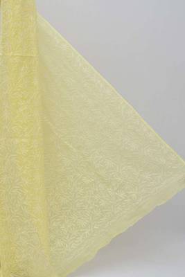 Yellow embroidered cotton saree with blouse 3