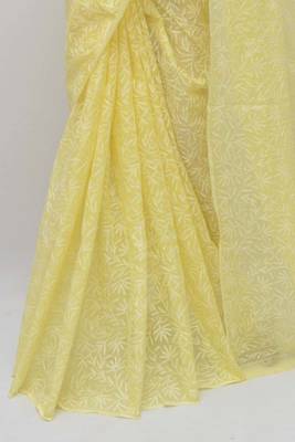 Yellow embroidered cotton saree with blouse 4
