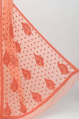 Dark peach embroidered georgette saree with blouse 3