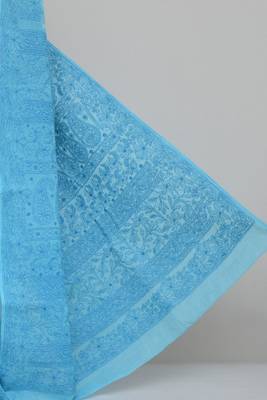 Blue embroidered cotton saree with blouse 3