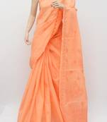 Orange embroidered cotton saree with blouse