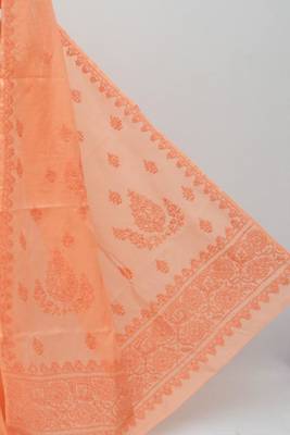 Orange embroidered cotton saree with blouse 3