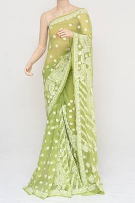 Green embroidered georgette saree with blouse 1